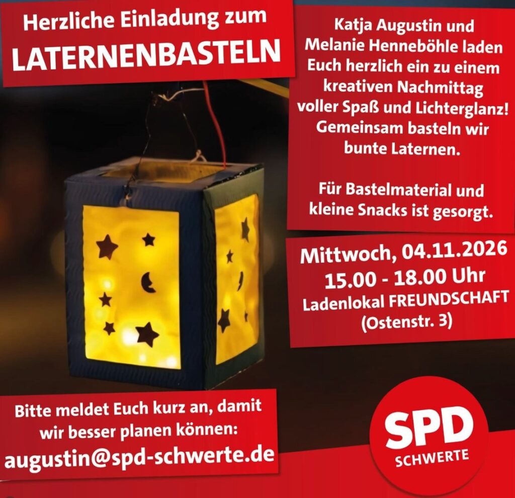 Einladungsflyer zum Laternenbasteln in der FREUNDSCHAFT mit leuchtender Papierlaterne